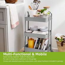 Mint Green  Basics 3 Tier Rolling Utility Cart Versatile Kitchen Storage Trolley With Smooth Rolling Wheels Sturdy Steel Frame For Home Office Organization - Charcoal - View 3