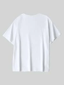 Men's Loose Fit Crew Neck Short Sleeve T-Shirt, Cute Dachshund Cartoon Print, Suitable For Daily Streetwear - White - View 4