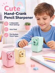 1pc Cartoon Hand Crank Pencil Sharpener, Manual Pencil Sharpener For Girls, Kids, Kindergarten, Grade 1, Elementary Students & School Supplies - Multicolor - View 1