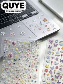 1 Set Korean Hand‑Drawn Style Stickers Aesthetic, Soft Macaron Tone Decor Accessories, Suitable For Multi‑Surface Ornament, Premium Journaling Supplies For Daily Scene Decoration - Dopamine Color Stickers - View 1