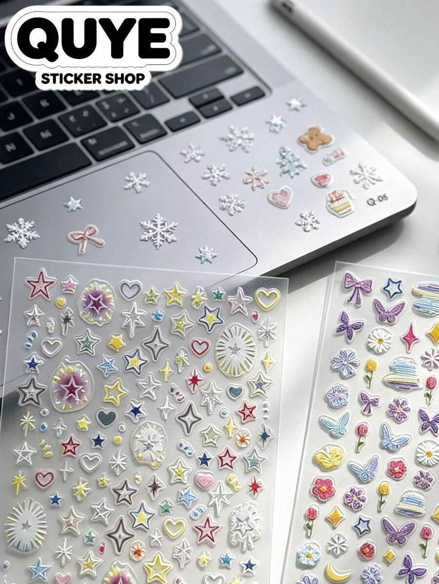 1 Set Korean Hand‑Drawn Style Stickers Aesthetic, Soft Macaron Tone Decor Accessories, Suitable For Multi‑Surface Ornament, Premium Journaling Supplies For Daily Scene Decoration - Dopamine Color Stickers - View 1