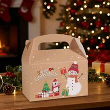Creative Santa Claus & Reindeer Christmas Gift Box Design Packaging Box Christmas Decoration Christmas Party Gift Birthday Wedding Decor Christmas Gift Box Kraft Paper Box - Khaki - View 5