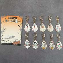 5pcs/10pcs Halloween Ghost Enamel Keychain Charms, Ghost Hug Pendant With Greeting Card, Spooky Bag Charm Holiday Gift - Multicolor - View 9