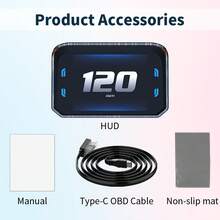 HUD (Head Up Display) Mobil - Sistem Ganda OBD2 GPS - Layar HUD Mobil - Speedometer GPS Digital dengan Suhu Air, Tegangan, dan RPM - Layar Head Up Universal untuk Sebagian Besar Kendaraan - Tampilan Head-Up - View 11