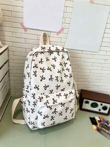 1/2pcs Bowknot Print Backpack, Pure Pink Cute Ribbon Pattern, Lightweight Polyester Fabric, Casual Sports Style, All Season, Unisex Adult, Large Capacity, Suitable For School, Office, Daily Commute And Back To School - Multiple Styles - View 16