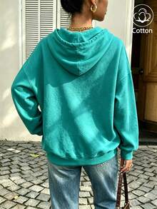 Women's Loose Fit Thin Drawstring Hooded Sweatshirt, Suitable For Spring And Autumn Casual Daily Wear - Teal 2 - View 10