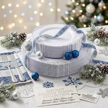 Silver Cheese Tray/Platter/Plate, 10.25 Inch Dinner Plate/7.5 Inch Side Plate, White Base With Silver Embossed Dragon Pattern Design, Washable And Reusable Party Plates, Fruit/Cake Tray, Platter, Stackable Space-Saving. Perfect For Weddings, Parties, Birthday Gatherings, Outdoor Garden Banquets, Christmas, Thanksgiving Dinner - View 2