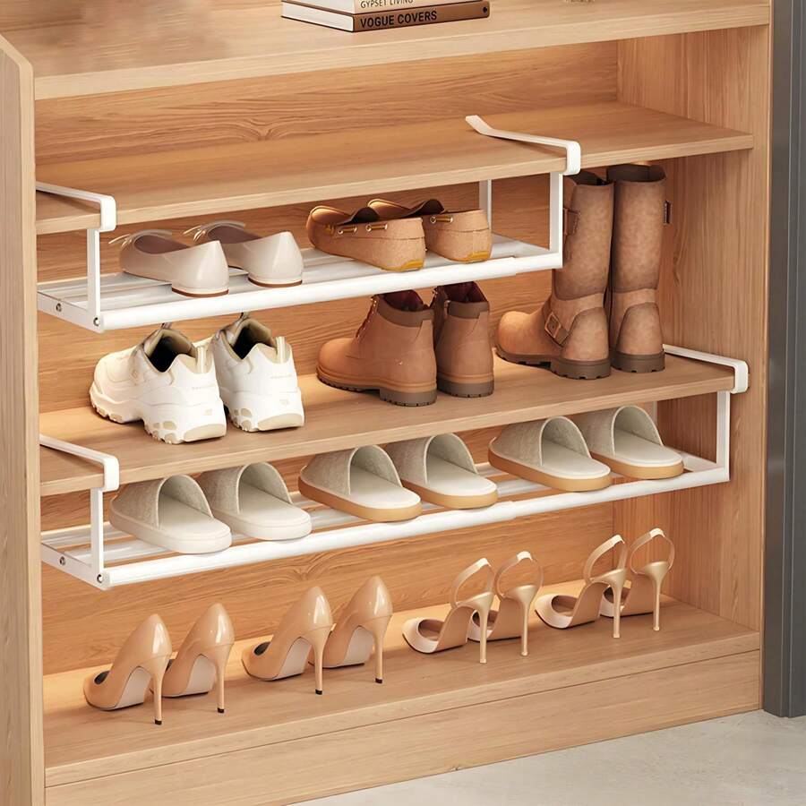 Closet Hanging Shoe Rack, Under-Cabinet Expandable Storage Shelf - Perfect For Kitchen, Books Or Clothing Storage And Organization, Classic Design Suitable For Home And Office, Shoe Storage Organizer, Shoe Cabinet