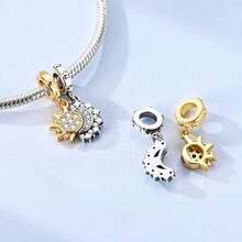 1pc Silver-Plated Sun Moon Star Pendant Bead, Dual-Color Split Craft, Hexagram Sun Moon Splicing Rhinestone Design, Exquisite Engraved Details, Romantic Universe Style, Suitable For Bracelet Necklace, Handmade DIY Jewelry Making And Couple Gifts - Multicolor - View 5