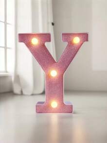 1pc Pink Sequin Glowing Letter/Number Desktop Decorative Night Light, Romantic Proposal Birthday Party Atmosphere Light, Guide Light - Q2-pink Letter Light - View 34