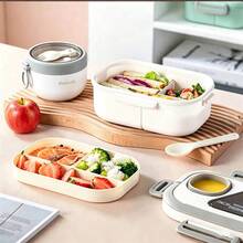 1/2/3pcs-Handheld Lunch Box, Three-Compartment Design Lunch Box, With Fork And Spoon Cutlery Set, Sealed Leak-Proof Oatmeal Cup, Microwave , Suitable For Students, Office Workers, Travel, Picnic, Commuting - Multicolor - View 6