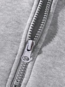Men's Half Zip Up Hoodie, Solid Color Loose Drop Shoulder Long Sleeve Casual Pullover Hooded Sweatshirt - Grey - View 4