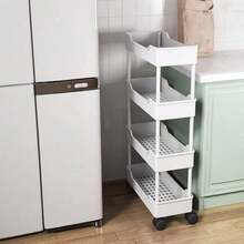 1PC/Mobile Cart Gap Storage Rack, Multi-Layer Storage, Partitioned Storage, Gap Storage, Movable, Flexible Sliding, Easy Assembly, Sturdy Load-Bearing, Waterproof And Moisture-Proof, Easy To Clean, Space-Saving, Open Access, Suitable For Kitchen, Bathroom, Living Room, Bedroom, Movable Floor Cart Multi-Layer Bathroom Narrow Storage Rack - Multicolor - View 9