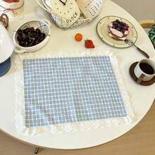 1pc/2pcs/4pcs Korean Style Heart Lace Trim Plaid Placemats, Vintage Checkered Fabric Table Mats, Home Afternoon Tea INS Style Table Decor Mats - Multicolor - View 15