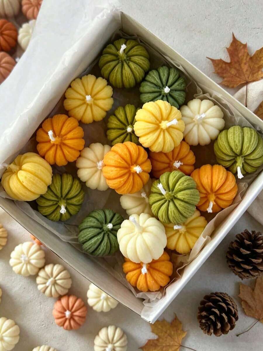 6pcs/1pc Mini Pumpkin Candle Mold, Thanksgiving Pumpkin Candle Mold, Autumn Scented Tea Wax Mold, Suitable For Candle, Aromatherapy, Handmade Soap Making, Home Decor, Holiday Party, Halloween Decoration (Candle Not Included) - Multicolor - View 1