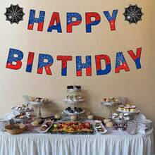 1 Set Spider Theme Birthday DIY Bunting, Spider Web Happy Birthday Decoration Flags, Cartoon Movie Hanging Garland, Suitable For Birthday Party Decorations - Multicolor - View 4