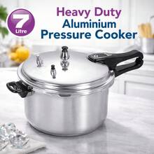 7L Heavy-Duty Aluminum Pressure Cooker With Induction-Compatible Base – Fast,  & Effortless Cooking! Features Auto-Release Ty Valve, 100% Secure Locking Lid, Extra-Wide Heat-Resistant Silicone Handles, And Scratch-Resistant Silver Finish. Per - View 1