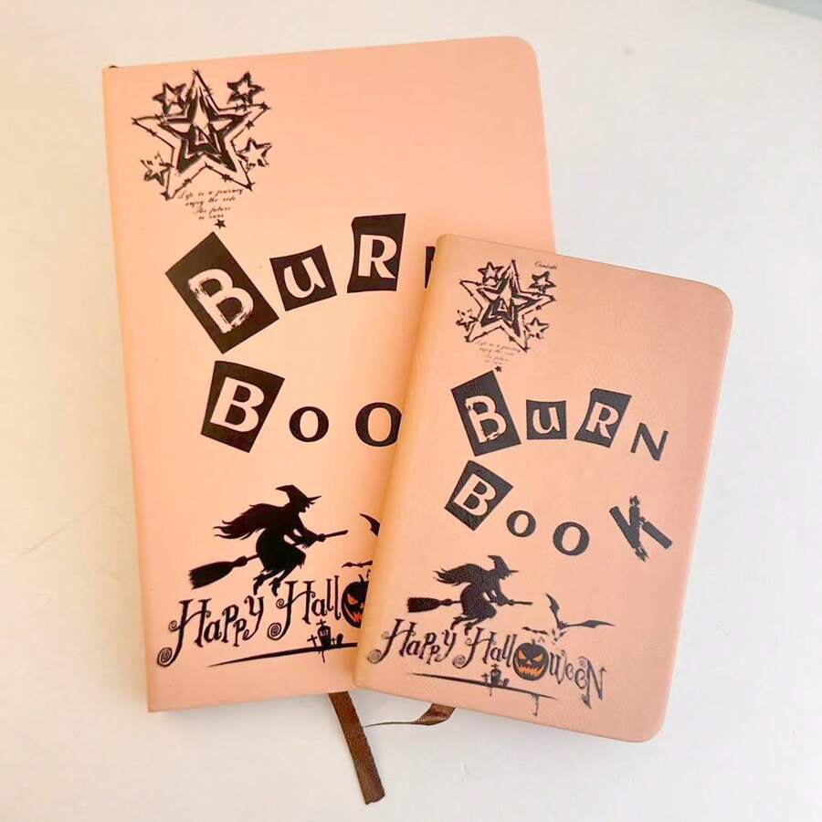 Hardcover Notebook, Burn Book Halloween Witch Print Journal, A5 & A6 Lined Writing Notebook With Elastic Band, 192 Pages Travel Diary Notepad - Lined Notebook - View 1