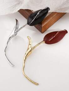 1pc Red Oil Drop Gold New Glossy Asymmetrical Flower Brooch, Vintage Elegant Minimalist Metal Women's Large Brooch, Waist-Cinching Fashion Dress Coat Pin Accessory - Multicolor - View 2