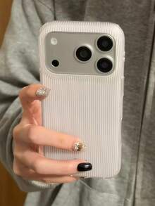 بطانية هاتف بنمط كوري Ins باللون البنفسجي الفاتح مع خطوط عمودية متوافق مع أجهزة Apple 17 Pro Max و 16 Pro و 15 الجديد و 14، تصميم إبداعي بسيط ياباني وكوري، بطانية واقي مقاوم للصدمات - أبيض وردي - مشاهدة 1
