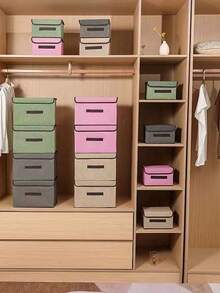 1 Washable Linen Foldable CD Storage Box, Foldable Storage Bin, Toy Organizer Basket With Lid, Laundry Hamper - Pink - View 7