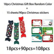 36/72/108pcs Christmas Packaging Box Set Suitable For Christmas, Creative Gift Packaging, Cute Party Gift Container, Includes Christmas Stickers - Multicolor - View 8