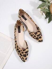 女款豹紋仿馬毛側挖空平底鞋，尖頭側鏤空芭蕾舞鞋，波希米亞風輕量軟底一腳蹬日常鞋 - 豹紋 - 查看 6