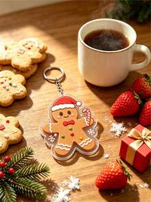 1pc Christmas Acrylic Keychain, Cute Gingerbread Tree, Santa Claus, Reindeer Cartoon Design, Christmas Stocking Filler Gift, Christmas Decoration Pendant, Christmas Promotion, Holiday Party Small Gift, Suitable For Bags And Car Keys - Multiple Styles - View 5