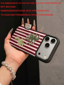 1pc Premium Fashion Minimalist Striped Patchwork Coconut Tree Pattern Leather Phone Case, Full Coverage Anti-Drop Soft Shell Large Hole Compatible With Samsung/Apple 17 Pro Max/11/12/13/14/15/16 Pro Max/17 And Other Models, Holiday Gift - Multicolor - View 6