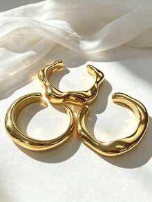 3件/1件裝復古誇張華麗女款金色圓形波浪CCB開口手鐲套組，適合日常穿搭、派對、度假、約會、婚禮、節慶，可疊戴，送禮首選 - 金色 - 查看 3