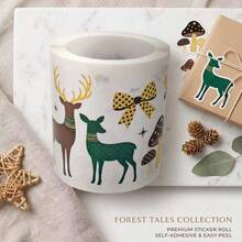 AFYPRTY 1 Roll Christmas Paper Sticker Vintage Reindeer Xmas Tree Bow Mushroom Pattern Holiday Decorative Stickers For Gift Wrapping Scrapbook Journal Party DIY Craft Embellishments - Style 1 - View 6