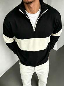 ZYNTH BALENO Men's Spring/Summer Patchwork Zip-Up Sweatshirt, Suitable For Sports, Classic Solid Color Long Sleeve Black - Black - View 2