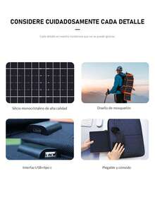 MOREKA Panel solar monocristalino plegable para exteriores, fuente de alimentación de emergencia para exteriores, panel solar monocristalino de PET, tela Oxford impermeable, chip de carga inteligente. - MOR-130 - Ver 7