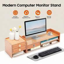 Wooden Desk Organizer With Drawers Office Supplies Computer Desktop Tabletop - 1 - View 12