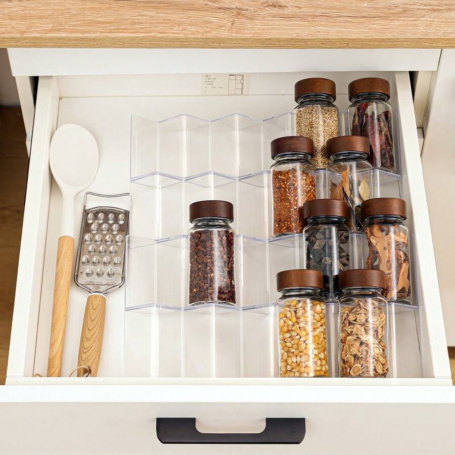4-Piece Tiered Spice Rack Set, Wavy Spice Jar & Condiment Bottle Tray Holder, Suitable For Kitchen Drawer And Countertop,Room Decor,Travel Essential - View 1