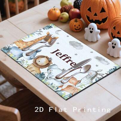 Manteles Individuales Personalizados de Animales de la Selva 1/4/Piezas - Manteles de Mesa con Nombre Personalizado para Decoración de Comedor de Fiesta Infantil, Regalo Plano 2D