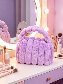 2/1pc Plush Handheld Makeup Bag, Large‑Capacity Cosmetic Storage Pouch, Soft Fuzzy Portable Travel Bag, Simple Casual Daily Carry Handbag For Autumn Winter, Multi‑Purpose Women's Storage Hand Pouch For Outing Travel Use - Multicolor - View 11