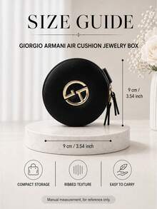 Giorgio Armani Kotak perhiasan Armani berbentuk bantal, 9*9cm, satu buah, ritsleting ganda bertekstur, cocok untuk penggunaan sehari-hari, menyimpan cincin, kalung, dan perhiasan kecil lainnya, juga merupakan hadiah yang bagus untuk teman dan keluarga. - Hitam - View 4