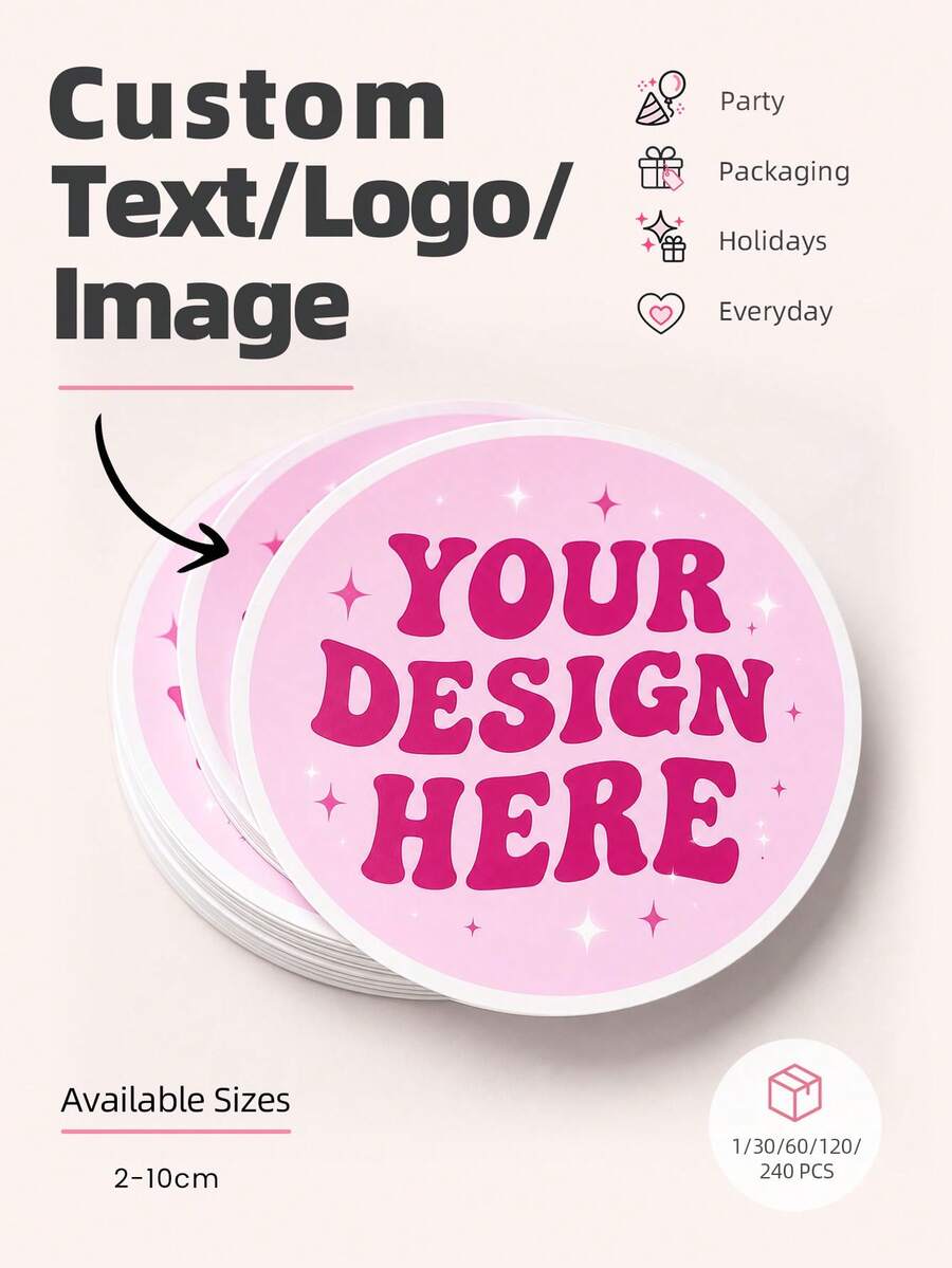 1-240pcs Customizable Labels, Personalized Logo Text Image Round Stickers, Transparent Waterproof Oil-Proof Seal Stickers, Suitable For Brand Packaging, Gift Boxes, Envelope Seals, Small Business Supplies, Holographic Effect - Multicolor 2 - View 1