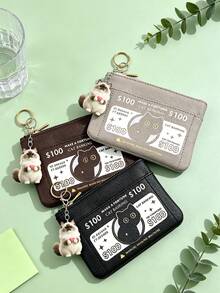 Stylish Coin Purse With 2D Cat Charm And Cat Pattern.Card Holder Coin Purse,Minimalist Anti‑Theft Small Purse, Travel Back‑To‑School Daily Accessory - Multicolor - View 1