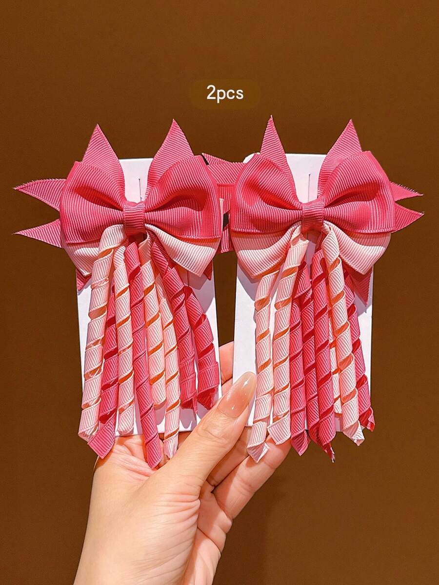 2pcs Pink Tassel Bow Hair Clips, Sweet Style Hair Accessories Suitable For Daily Use