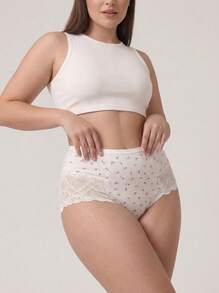 Aesletic 3pcs Plus Size Floral Lace Trim Panties, Mid-Waist Soft Skin-Friendly Lightweight Ditsy Edge No-Digging No-Rolling Shorts - Multicolor - View 4