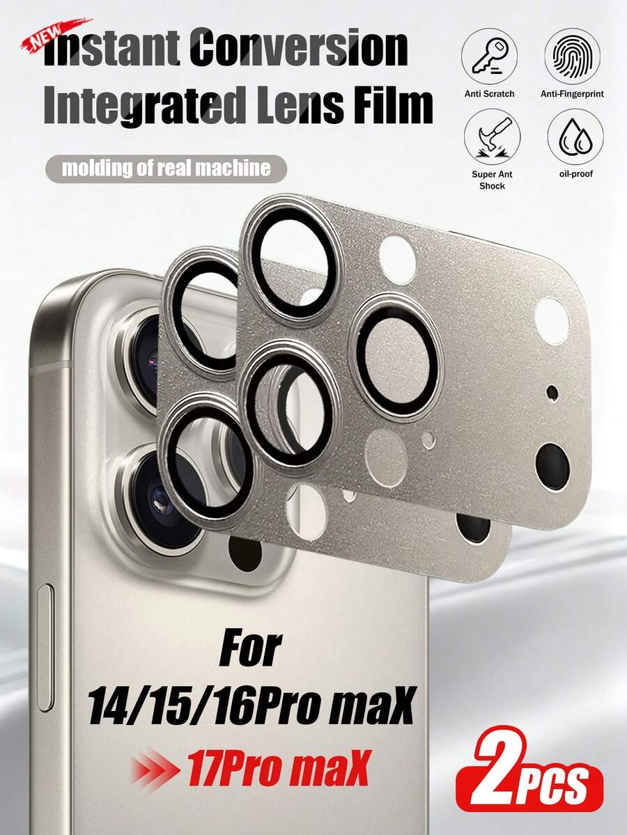 XINHONGYU 2pcs Silver Anti-Scratch Anti-Shock Camera Lens Protector Compatible With Iphone 14/15/16 Pro Max, Can Be Instantly Converted To 17 Pro/17 Pro Max, - Silver - View 1