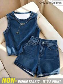 Women Denim Shorts - Royal Blue - View 1