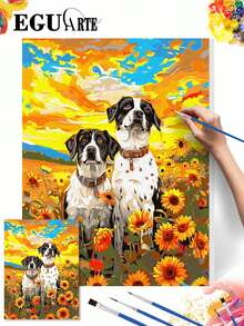 DIY Two Dogs In Vibrant Sunflower Field (Frameless 8x12 / 16x20 Inches) Paint By Numbers Kit (Acrylic) Arts & Crafts For Adult Beginners, Home Wall Decor, And Holiday Gifts For Animal Lovers - Sets - View 2