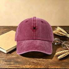 1pc Spider Web Embroidered Washed Baseball Cap Vintage Distressed Soft Crown Adjustable Casual Sun Hat For Men Women - Multicolor - View 4