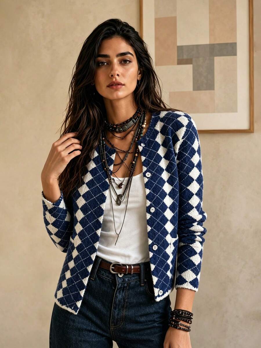 Bohemian Style Spring/Autumn New Women's Knit Cardigan Sweater, Preppy Vacation Elegant Casual Top - Blue - View 1