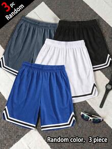 [3pcs Random]Teen Boys Casual Comfortable Fashion Versatile College Style Striped Patchwork Shorts - Multicolor - View 10