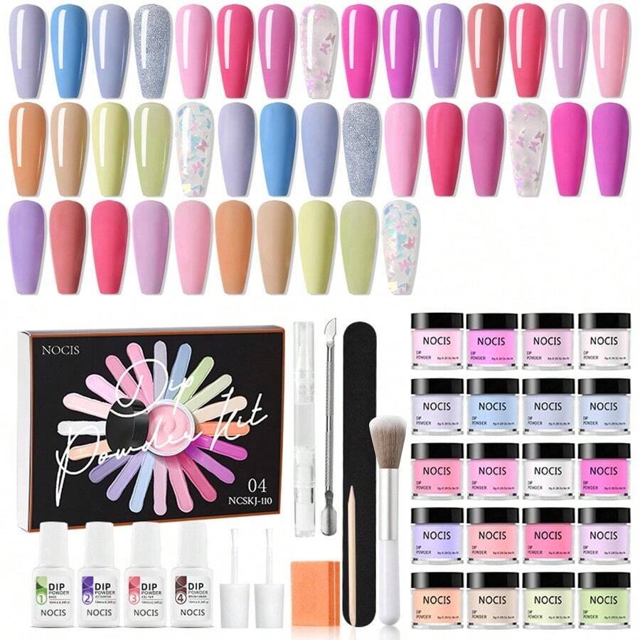 Set Kutek Kuku Berbasis Glitter Dua Warna, Termasuk 20 Warna Bubuk, Dilengkapi dengan Berbagai Alat Seni Kuku Seperti Top Coat dan Base Coat Activator, Cocok untuk Perawatan French Manicure, Hadiah Hari Valentine - MultiWarna - View 1