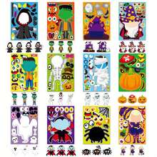 12/24 Halloween DIY Face Stickers - Classic Bat, Ghost, Pumpkin And Vampire Character Designs, Interactive Puzzle Toy Promotes Brain Development, Children's Party Gift, Gift Packaging, Classroom Activity, Halloween And Christmas Gift - Mixed Color - View 3